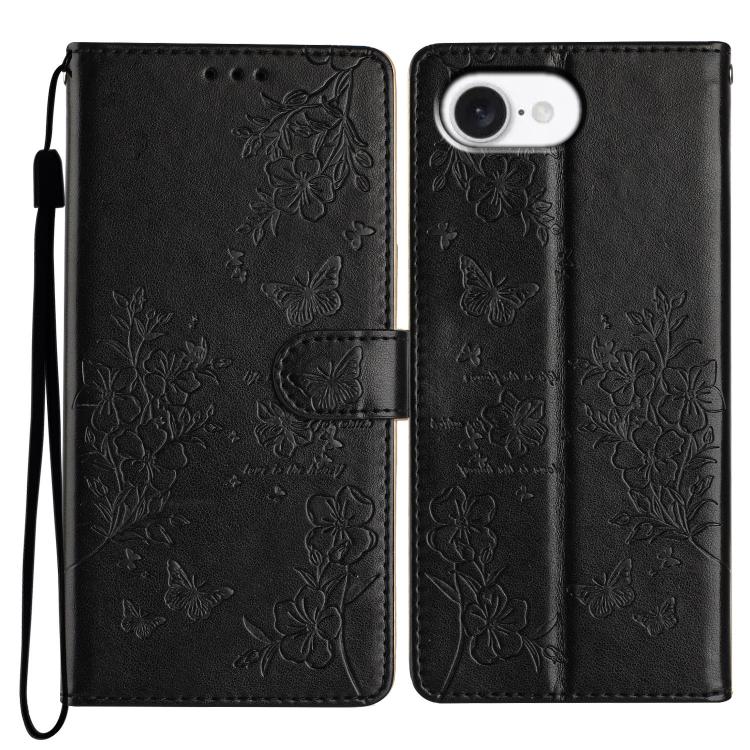 Butterflies and Flowers Leather Phone Case, For iPhone 16e, For iPhone 16 Pro Max, For iPhone 16 Pro, For iPhone 16 Plus