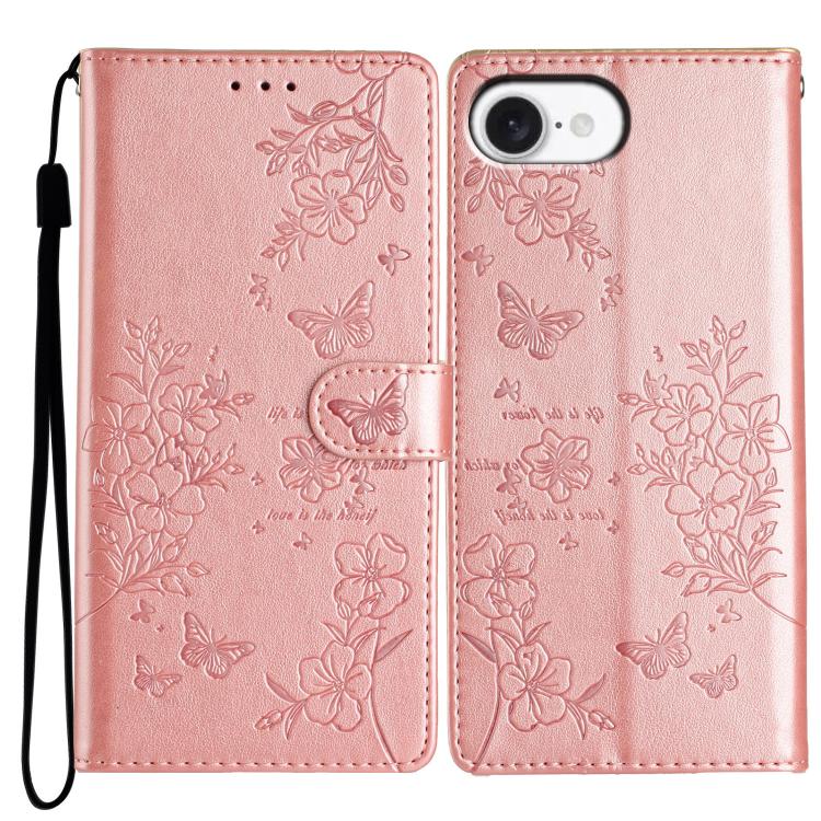 Butterflies and Flowers Leather Phone Case, For iPhone 16e, For iPhone 16 Pro Max, For iPhone 16 Pro, For iPhone 16 Plus