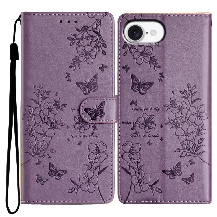 Butterflies and Flowers Leather Phone Case, For iPhone 16e, For iPhone 16 Pro Max, For iPhone 16 Pro, For iPhone 16 Plus