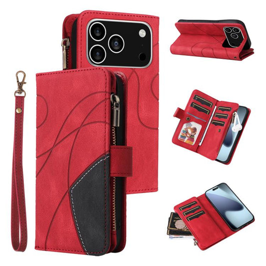 Dual-color 9 Card Slots Zipper Wallet Leather Phone Case, For iPhone 17e / 16e, For iPhone 17 Pro Max, For iPhone 17 Pro, For iPhone 17