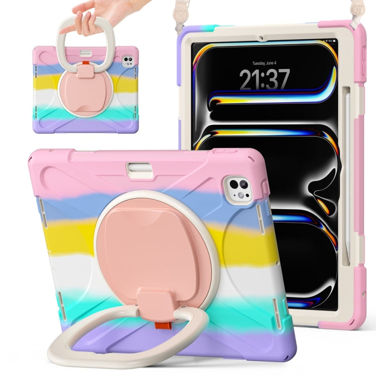 Silicone Hybrid PC Tablet Case with Holder & Shoulder Strap, For iPad Air 13 2024 / Air 13 2025, For iPad Pro 13 2024