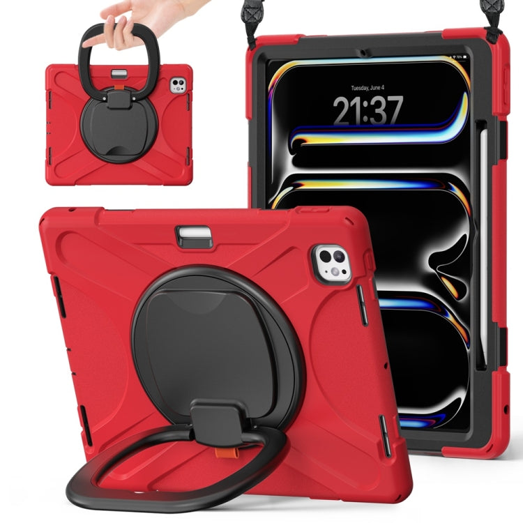 Silicone Hybrid PC Tablet Case with Holder & Shoulder Strap, For iPad Air 13 2024 / Air 13 2025, For iPad Pro 13 2024