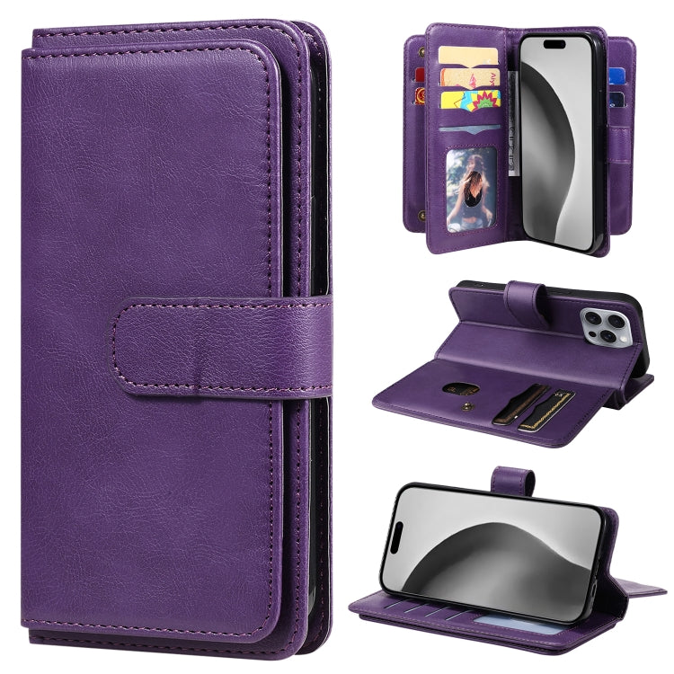 Multi-Function Wallet 10 Card Slots Leather Phone Case, iPhone 16e, For iPhone 16 Pro Max, For iPhone 16 Pro, For iPhone 16 Plus