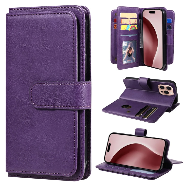 Multi-Function Wallet 10 Card Slots Leather Phone Case, iPhone 16e, For iPhone 16 Pro Max, For iPhone 16 Pro, For iPhone 16 Plus