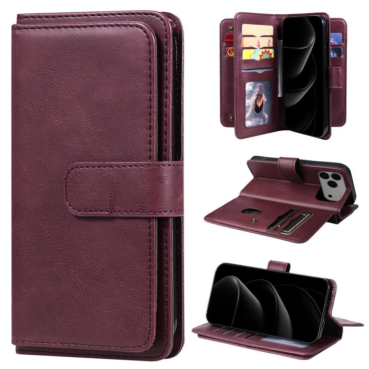 Multi-Function Wallet 10 Card Slots Leather Phone Case, For iPhone 17e / 16e, For iPhone 17 Pro Max, For iPhone 17 Pro, For iPhone 17