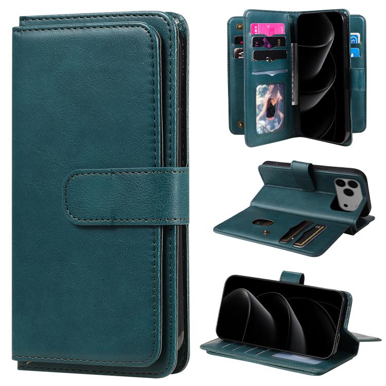 Multi-Function Wallet 10 Card Slots Leather Phone Case, For iPhone 17e / 16e, For iPhone 17 Pro Max, For iPhone 17 Pro, For iPhone 17