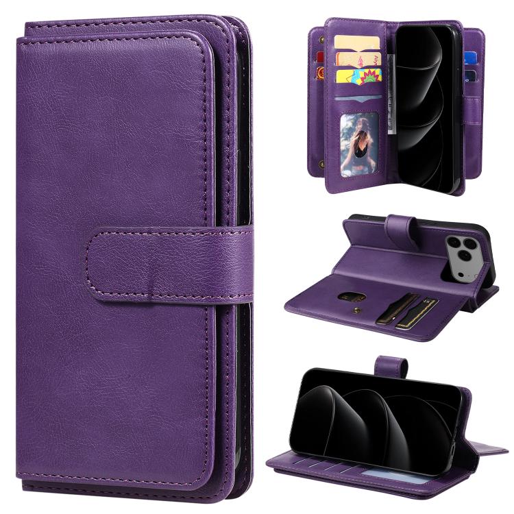 Multi-Function Wallet 10 Card Slots Leather Phone Case, For iPhone 17e / 16e, For iPhone 17 Pro Max, For iPhone 17 Pro, For iPhone 17
