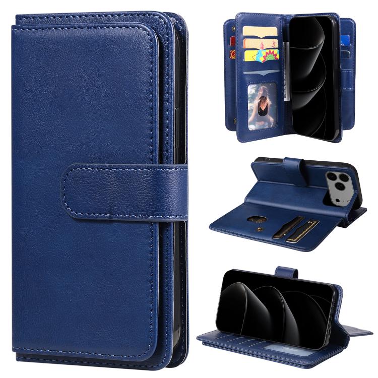 Multi-Function Wallet 10 Card Slots Leather Phone Case, For iPhone 17e / 16e, For iPhone 17 Pro Max, For iPhone 17 Pro, For iPhone 17