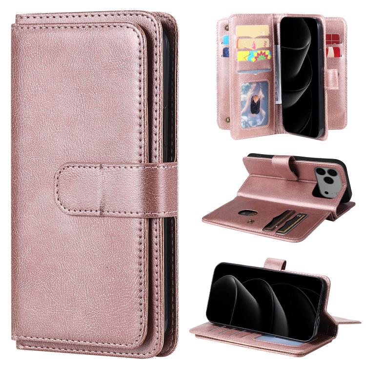 Multi-Function Wallet 10 Card Slots Leather Phone Case, For iPhone 17e / 16e, For iPhone 17 Pro Max, For iPhone 17 Pro, For iPhone 17