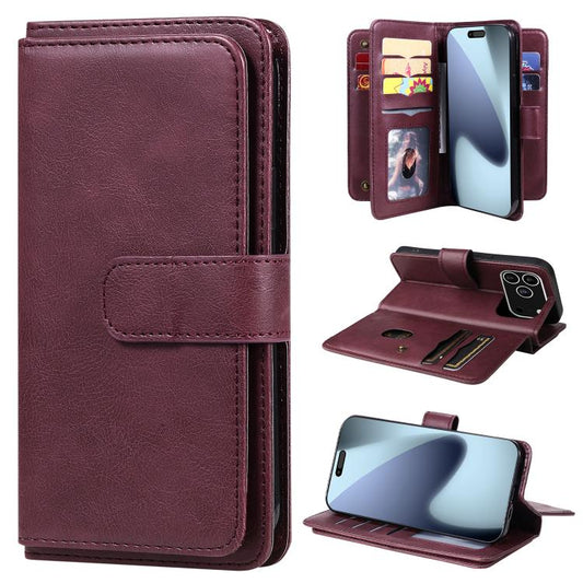 Multi-Function Wallet 10 Card Slots Leather Phone Case, For iPhone 17e / 16e, For iPhone 17 Pro Max, For iPhone 17 Pro, For iPhone 17