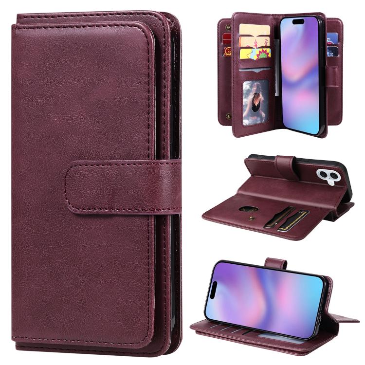 Multi-Function Wallet 10 Card Slots Leather Phone Case, For iPhone 17e / 16e, For iPhone 17 Pro Max, For iPhone 17 Pro, For iPhone 17