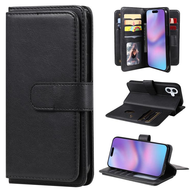 Multi-Function Wallet 10 Card Slots Leather Phone Case, For iPhone 17e / 16e, For iPhone 17 Pro Max, For iPhone 17 Pro, For iPhone 17