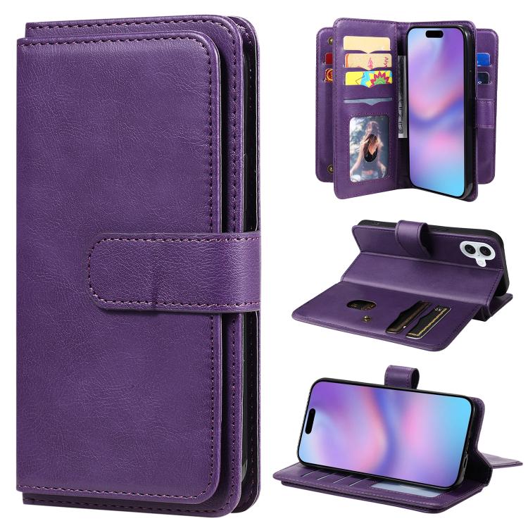Multi-Function Wallet 10 Card Slots Leather Phone Case, For iPhone 17e / 16e, For iPhone 17 Pro Max, For iPhone 17 Pro, For iPhone 17