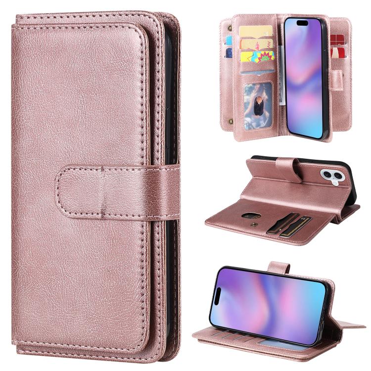 Multi-Function Wallet 10 Card Slots Leather Phone Case, For iPhone 17e / 16e, For iPhone 17 Pro Max, For iPhone 17 Pro, For iPhone 17