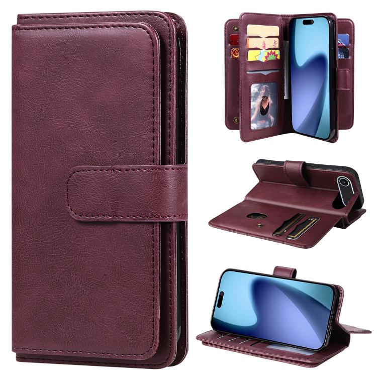 Multi-Function Wallet 10 Card Slots Leather Phone Case, iPhone 16e, For iPhone 16 Pro Max, For iPhone 16 Pro, For iPhone 16 Plus
