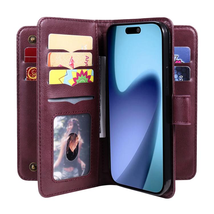 Multi-Function Wallet 10 Card Slots Leather Phone Case, iPhone 16e, For iPhone 16 Pro Max, For iPhone 16 Pro, For iPhone 16 Plus