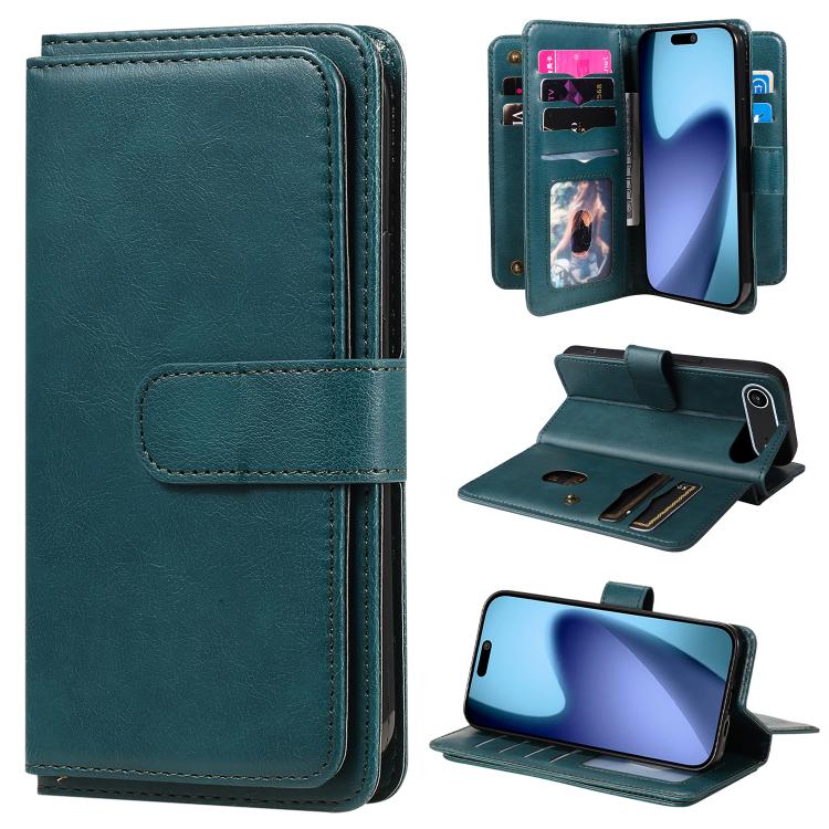 Multi-Function Wallet 10 Card Slots Leather Phone Case, iPhone 16e, For iPhone 16 Pro Max, For iPhone 16 Pro, For iPhone 16 Plus