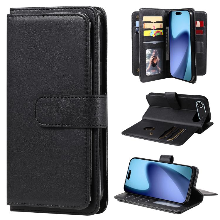 Multi-Function Wallet 10 Card Slots Leather Phone Case, iPhone 16e, For iPhone 16 Pro Max, For iPhone 16 Pro, For iPhone 16 Plus