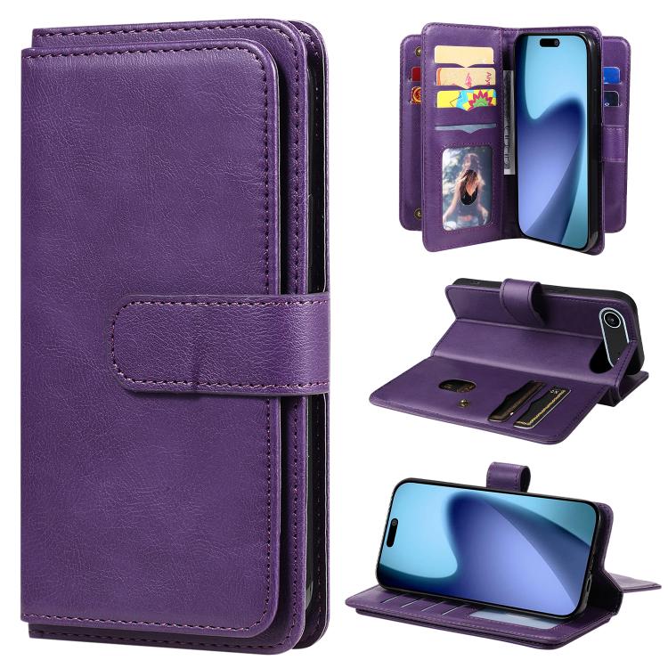 Multi-Function Wallet 10 Card Slots Leather Phone Case, iPhone 16e, For iPhone 16 Pro Max, For iPhone 16 Pro, For iPhone 16 Plus