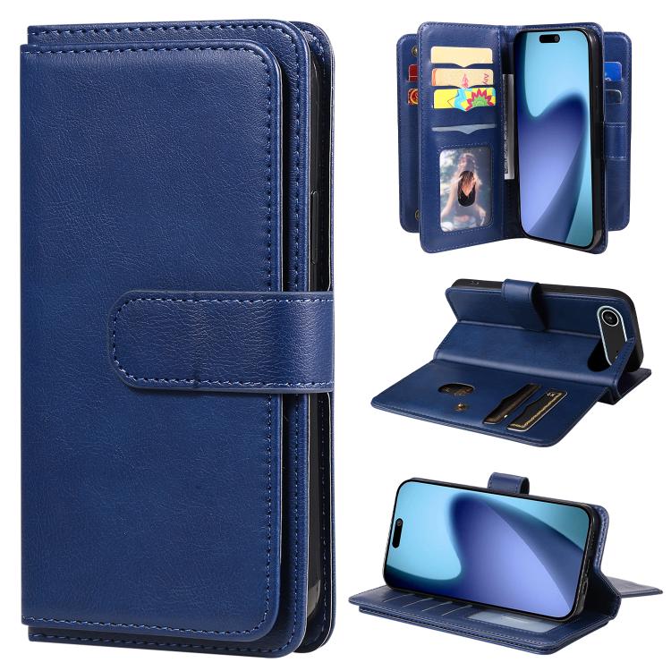 Multi-Function Wallet 10 Card Slots Leather Phone Case, iPhone 16e, For iPhone 16 Pro Max, For iPhone 16 Pro, For iPhone 16 Plus