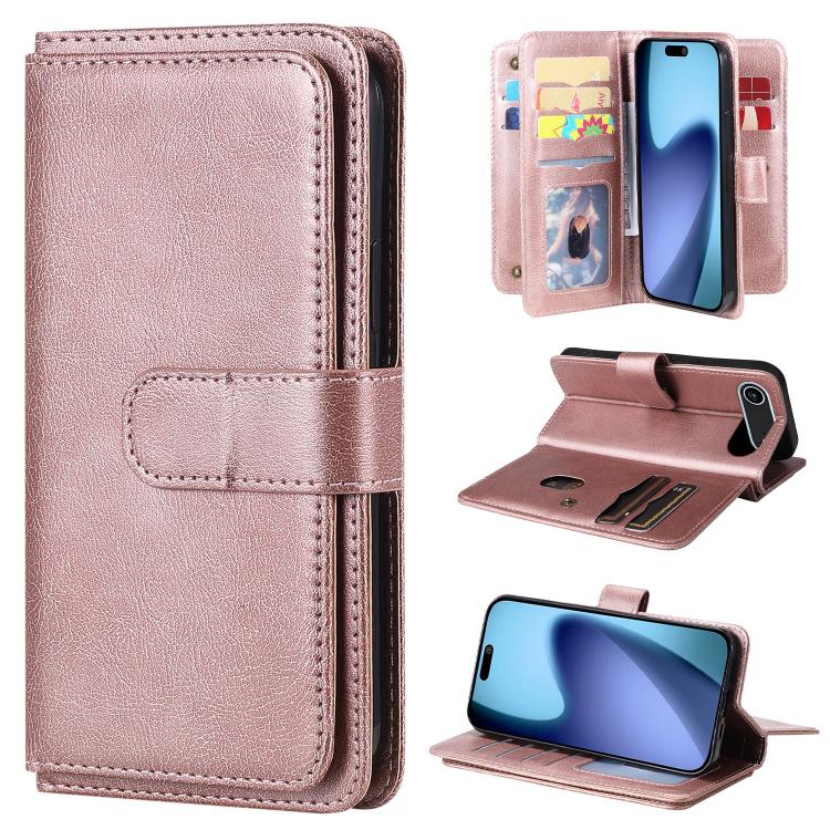 Multi-Function Wallet 10 Card Slots Leather Phone Case, iPhone 16e, For iPhone 16 Pro Max, For iPhone 16 Pro, For iPhone 16 Plus