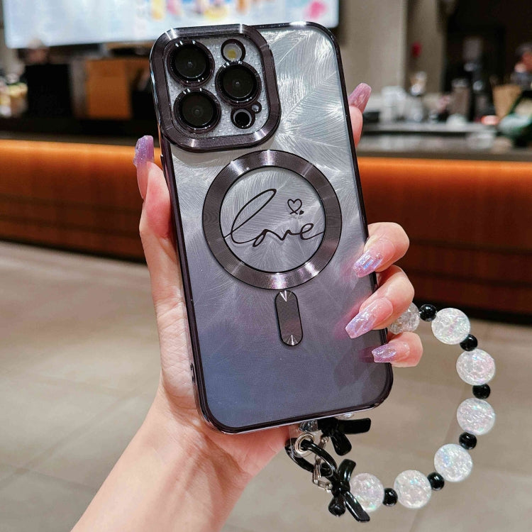 Dual-Love Feather  Gradient Glitter Bracelets Magsafe TPU Phone Case, For iPhone 15 Pro Max, For iPhone 15 Pro, For iPhone 15 Plus, For iPhone 15