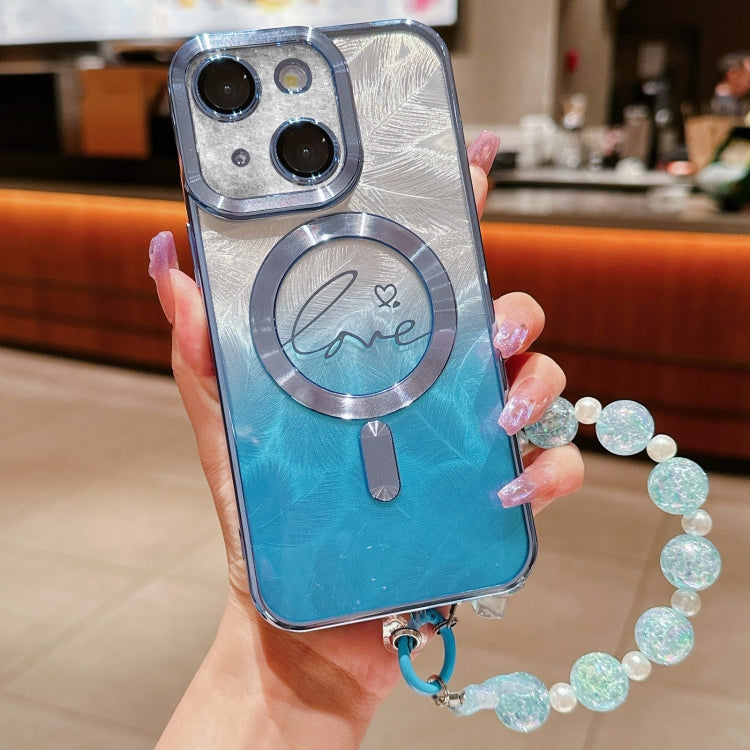 Dual-Love Feather  Gradient Glitter Bracelets Magsafe TPU Phone Case, For iPhone 15 Pro Max, For iPhone 15 Pro, For iPhone 15 Plus, For iPhone 15