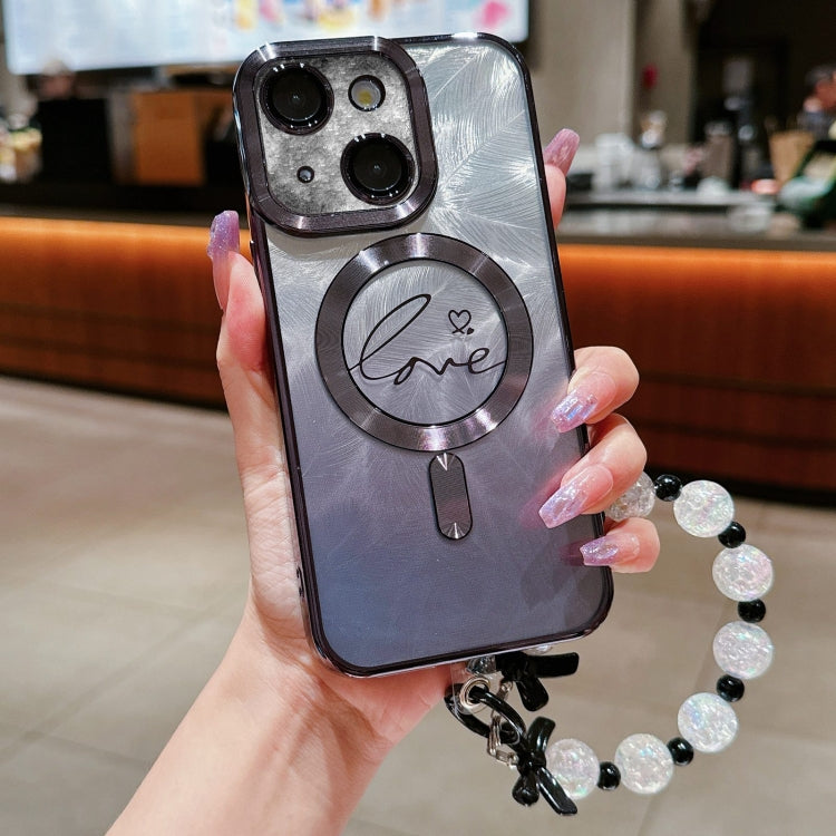Dual-Love Feather  Gradient Glitter Bracelets Magsafe TPU Phone Case, For iPhone 14 Plus, For iPhone 14, For iPhone 14 Pro, For iPhone 14 Pro Max