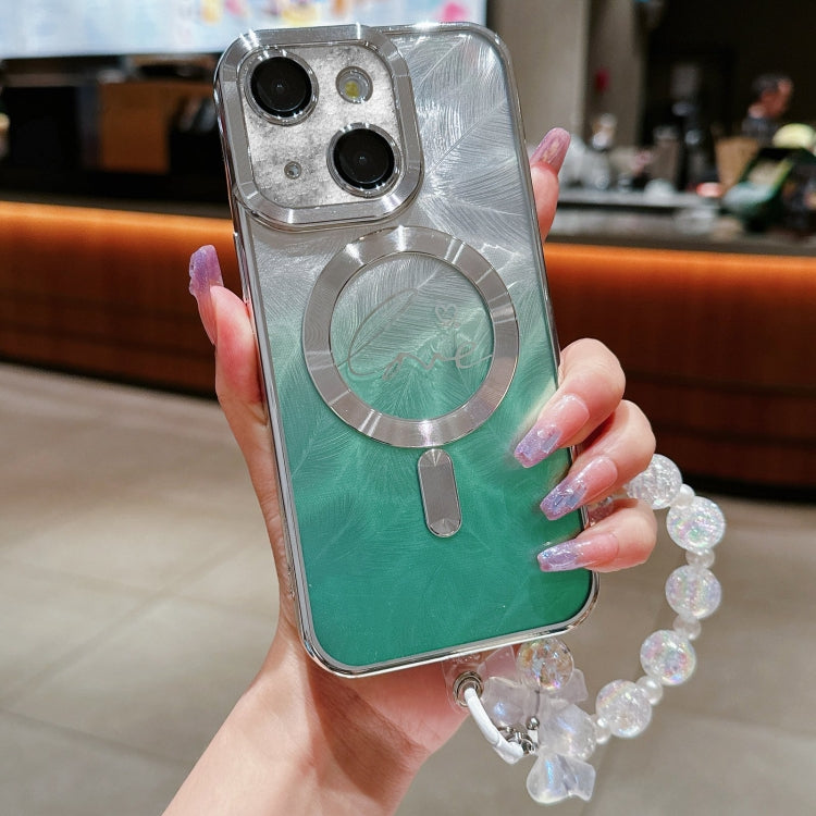 Dual-Love Feather  Gradient Glitter Bracelets Magsafe TPU Phone Case, For iPhone 14 Plus, For iPhone 14, For iPhone 14 Pro, For iPhone 14 Pro Max