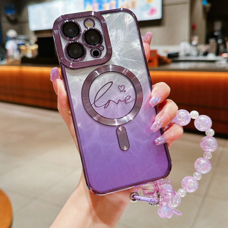 Dual-Love Feather  Gradient Glitter Bracelets Magsafe TPU Phone Case, For iPhone 14 Plus, For iPhone 14, For iPhone 14 Pro, For iPhone 14 Pro Max