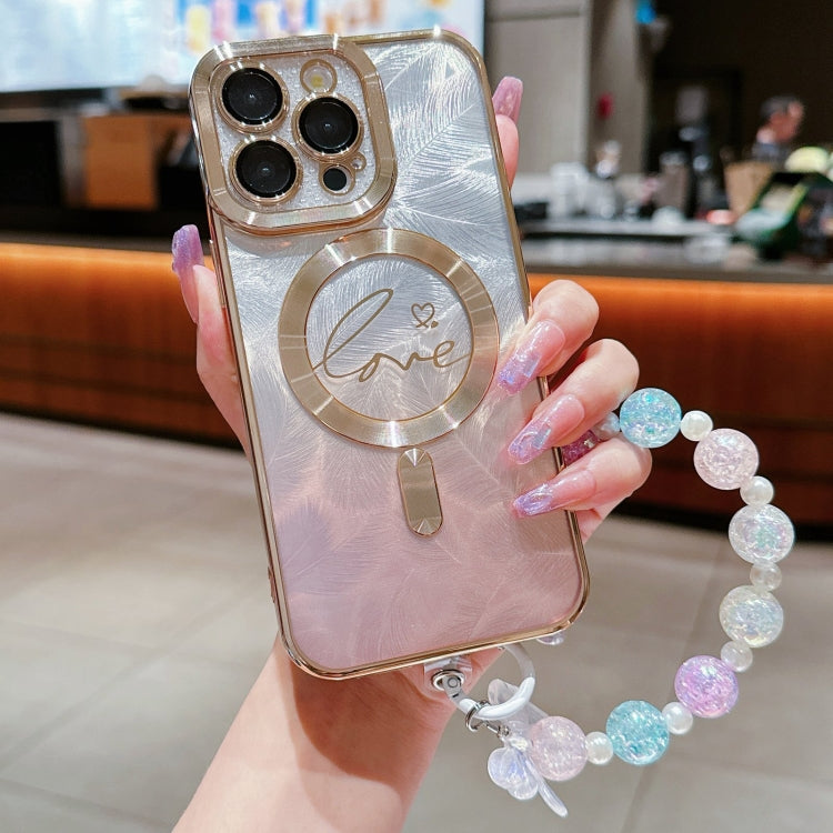 Dual-Love Feather  Gradient Glitter Bracelets Magsafe TPU Phone Case, For iPhone 13 Pro Max, For iPhone 13 Pro, For iPhone 13, For iPhone 12