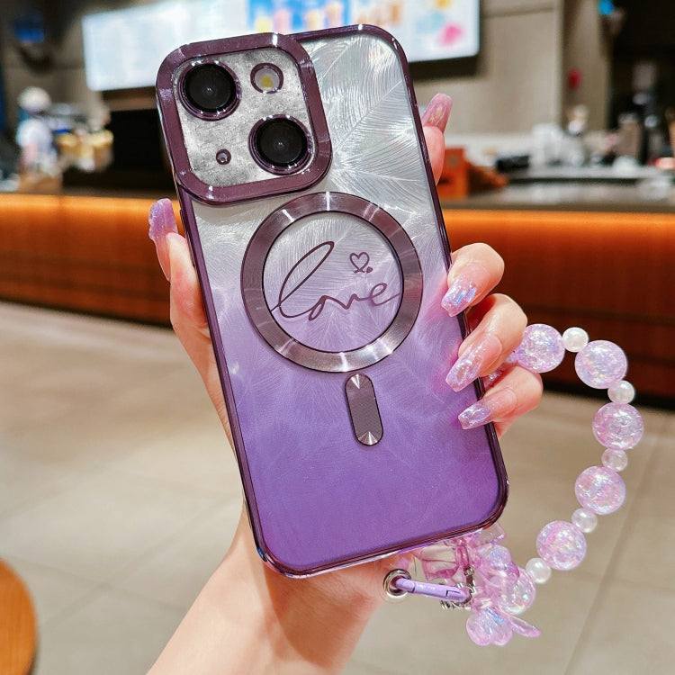Dual-Love Feather  Gradient Glitter Bracelets Magsafe TPU Phone Case, For iPhone 13 Pro Max, For iPhone 13 Pro, For iPhone 13, For iPhone 12