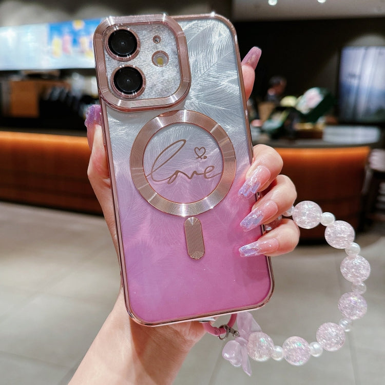 Dual-Love Feather  Gradient Glitter Bracelets Magsafe TPU Phone Case, For iPhone 13 Pro Max, For iPhone 13 Pro, For iPhone 13, For iPhone 12