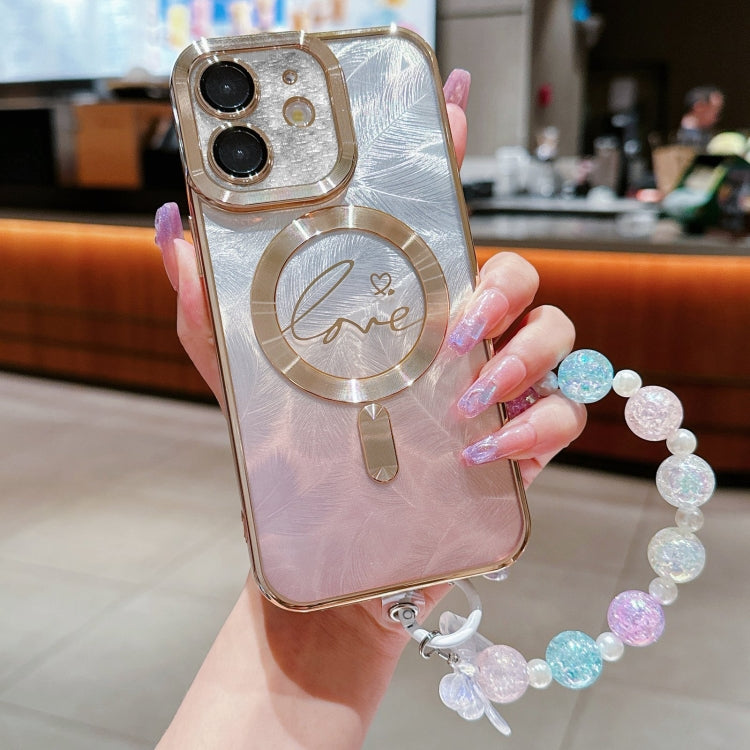 Dual-Love Feather  Gradient Glitter Bracelets Magsafe TPU Phone Case, For iPhone 13 Pro Max, For iPhone 13 Pro, For iPhone 13, For iPhone 12