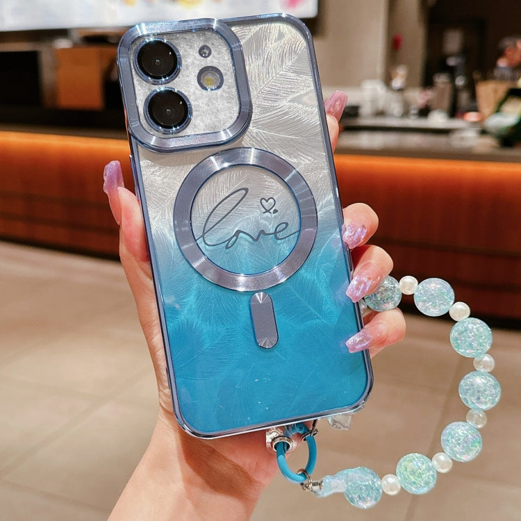 Dual-Love Feather  Gradient Glitter Bracelets Magsafe TPU Phone Case, For iPhone 13 Pro Max, For iPhone 13 Pro, For iPhone 13, For iPhone 12