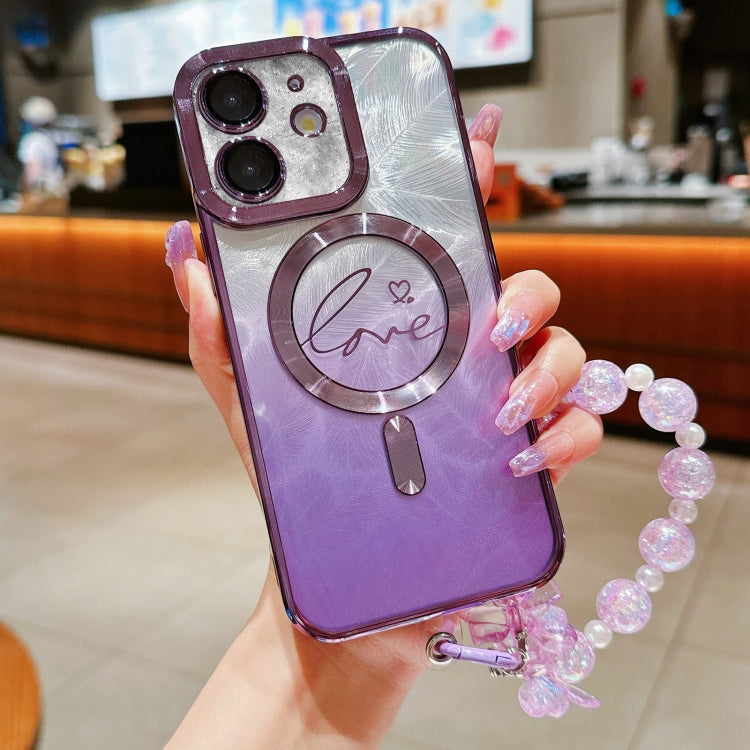 Dual-Love Feather  Gradient Glitter Bracelets Magsafe TPU Phone Case, For iPhone 12 Pro Max, For iPhone 12 Pro, For iPhone 11 Pro Max, For iPhone 11