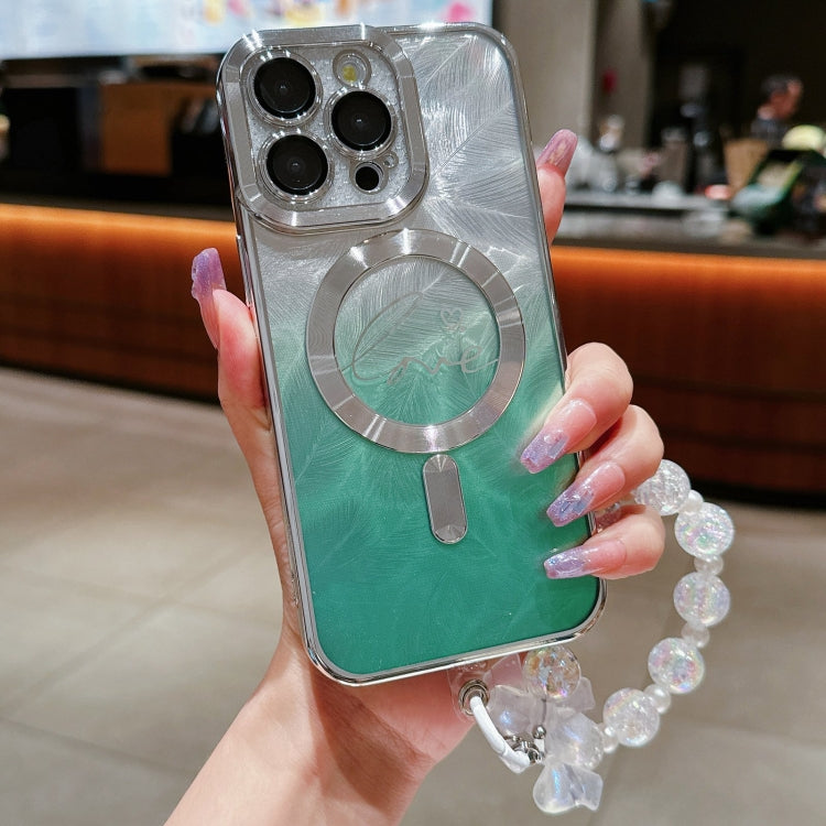 Dual-Love Feather  Gradient Glitter Bracelets Magsafe TPU Phone Case, For iPhone 11 Pro