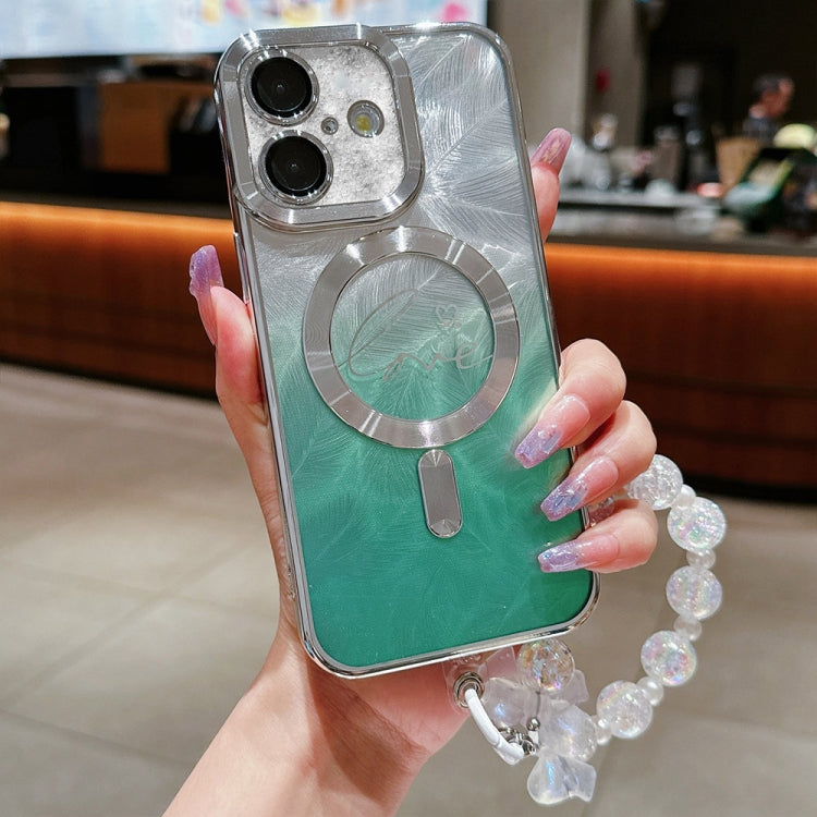 Dual-Love Feather Gradient Glitter Bracelets Magsafe TPU Phone Case, For iPhone 16 Pro Max, For iPhone 16 Pro, For iPhone 16 Plus, For iPhone 16