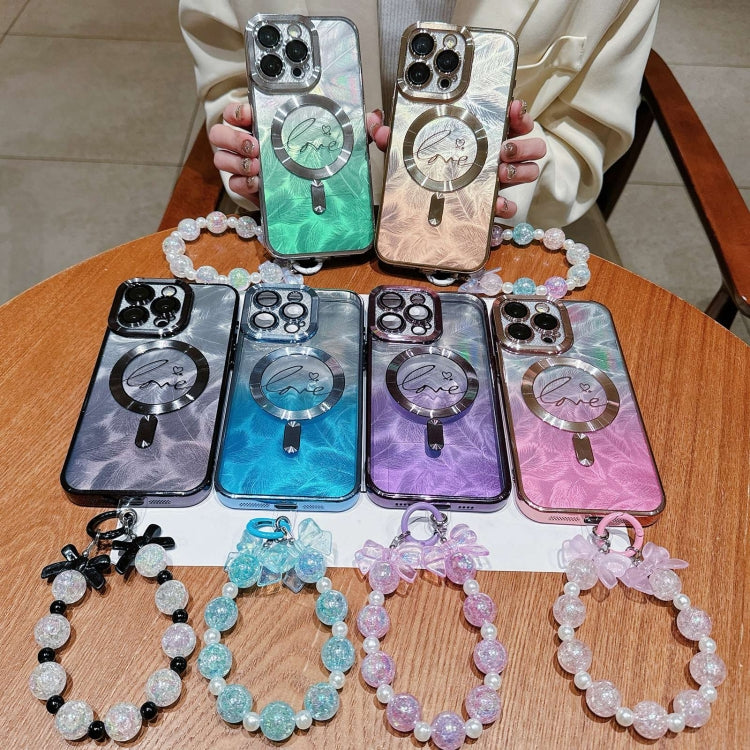 Dual-Love Feather  Gradient Glitter Bracelets Magsafe TPU Phone Case, For iPhone 13 Pro Max, For iPhone 13 Pro, For iPhone 13, For iPhone 12