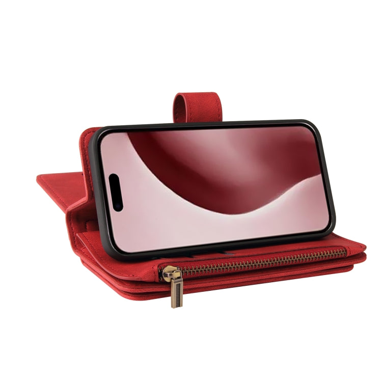 Skin Feel Multi Card Slots Zipper Wallet Leather Phone Case, For iPhone 16 Pro, For iPhone 16 Plus, For iPhone 16