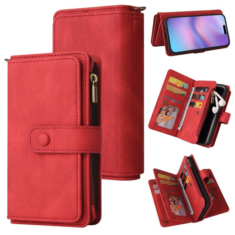 Skin Feel Multi Card Slots Zipper Wallet Leather Phone Case, For iPhone 17e / 16e, For iPhone 17 Pro Max, For iPhone 17 Pro, For iPhone 17, For iPhone Air, For iPhone 16 Pro Max