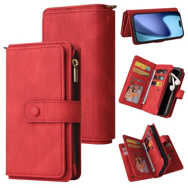 Skin Feel Multi Card Slots Zipper Wallet Leather Phone Case, For iPhone 17e / 16e, For iPhone 17 Pro Max, For iPhone 17 Pro, For iPhone 17, For iPhone Air, For iPhone 16 Pro Max
