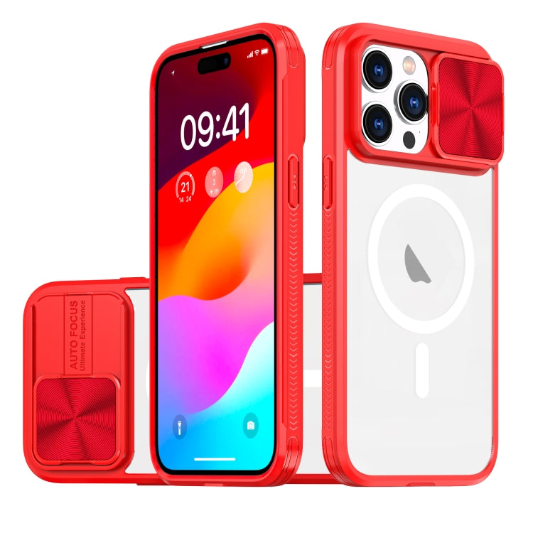 Clear Acrylic + PC + TPU MagSafe Lens Sliding Cover Full Coverage Phone Case, For iPhone 16, For  iPhone 15 Pro Max, For iPhone 14 Plus