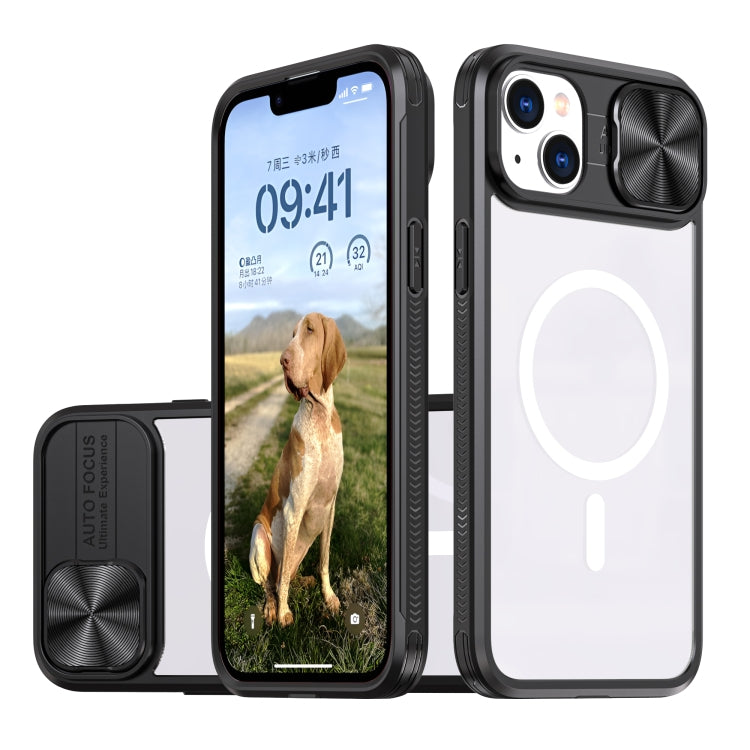 Clear Acrylic + PC + TPU MagSafe Lens Sliding Cover Full Coverage Phone Case, For iPhone 16, For  iPhone 15 Pro Max, For iPhone 14 Plus