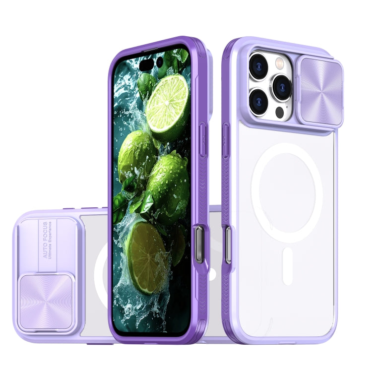Clear Acrylic + PC + TPU MagSafe Lens Sliding Cover Full Coverage Phone Case, For iPhone 16 Pro Max, For iPhone 16 Pro, For iPhone 16 Plus