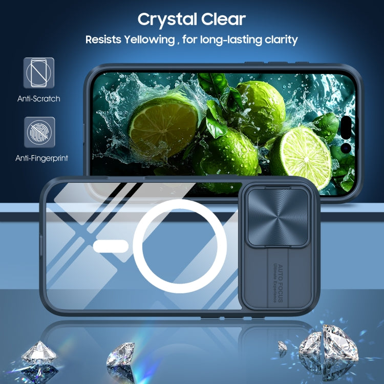 Clear Acrylic + PC + TPU MagSafe Lens Sliding Cover Full Coverage Phone Case, For iPhone 16, For  iPhone 15 Pro Max, For iPhone 14 Plus