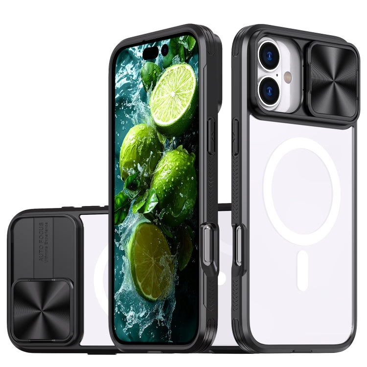 Clear Acrylic + PC + TPU MagSafe Lens Sliding Cover Full Coverage Phone Case, For iPhone 16, For  iPhone 15 Pro Max, For iPhone 14 Plus
