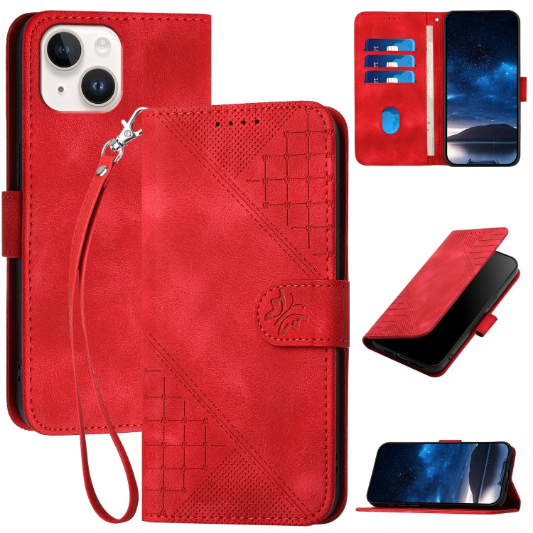 YX0080 Grid Butterfly Embossed Pattern Flip Leather Phone Case with Lanyard, For iPhone 13, For iPhone 13 mini, For iPhone 12 / 12 Pro, For iPhone 12 Pro Max