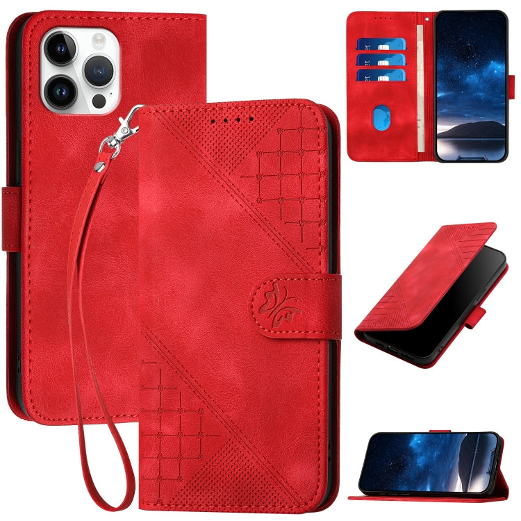 YX0080 Grid Butterfly Embossed Pattern Flip Leather Phone Case with Lanyard, For iPhone 13, For iPhone 13 mini, For iPhone 12 / 12 Pro, For iPhone 12 Pro Max