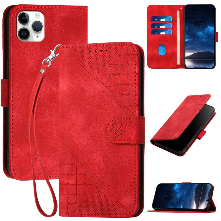 YX0080 Grid Butterfly Embossed Pattern Flip Leather Phone Case with Lanyard